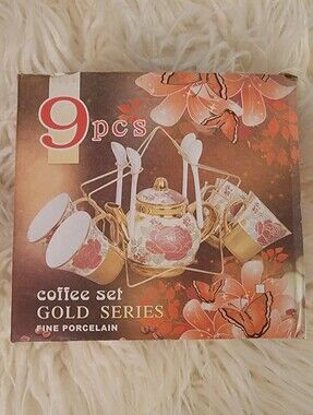 🆕️☕️ The Gold Series 9 Piece Tea/Coffee Set, Rose Design
